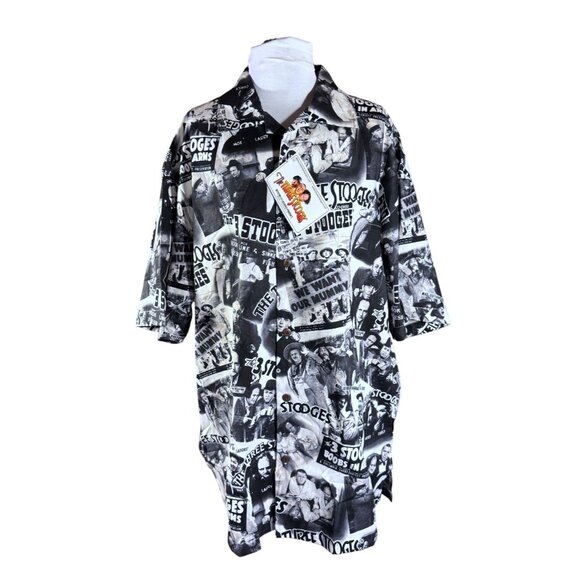The Three Stooges Mens XL Black & White Button-Up Shirt Officially Licensed Max - Picture 1 of 13